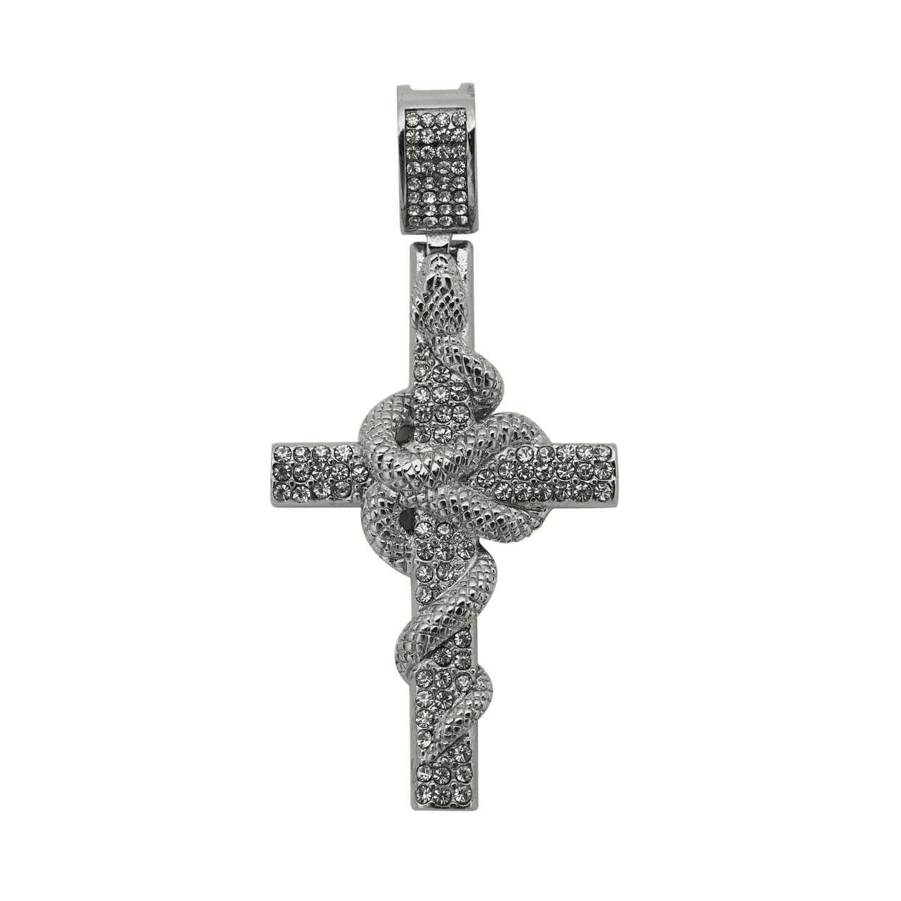 Pavé Snake Cross 18K Gold-Plated 316 Pendant