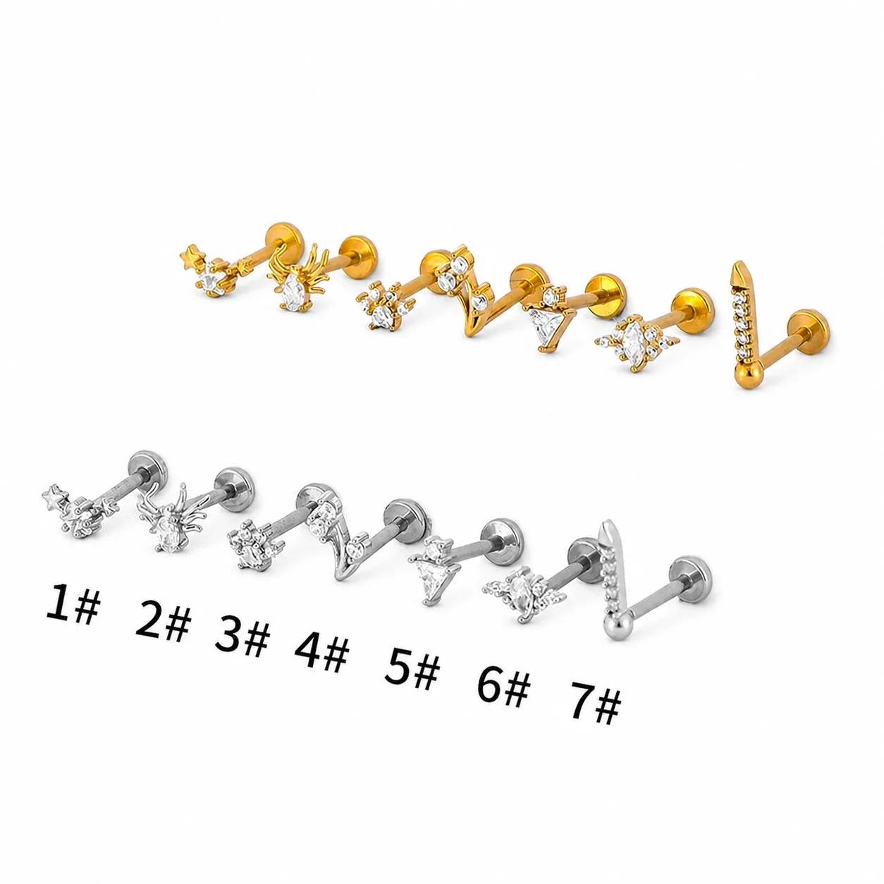 Celestial 316 Stainless Steel CZ Flat Back Stud Earring