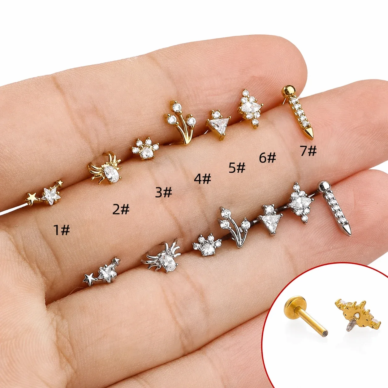 Celestial 316 Stainless Steel CZ Flat Back Stud Earring - Gold