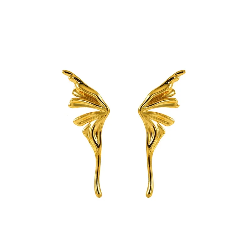 Sculptural Gold-Plated Wing Drop Stainless Steel Earrings