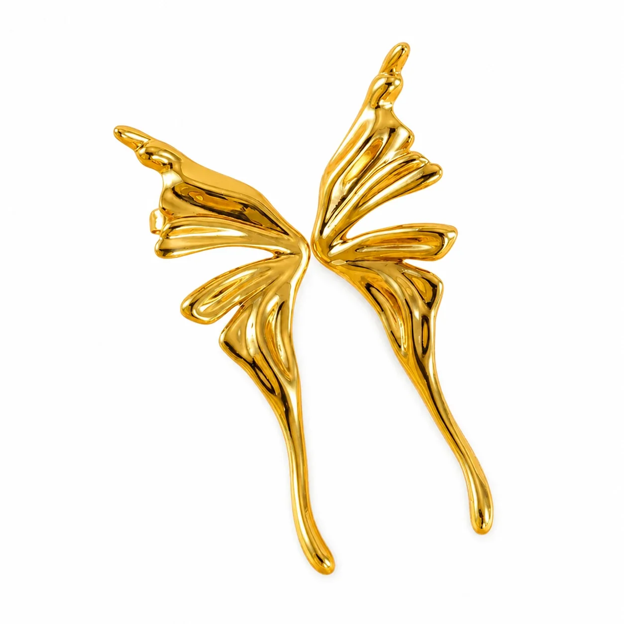 Sculptural Gold-Plated Wing Drop Stainless Steel Earrings