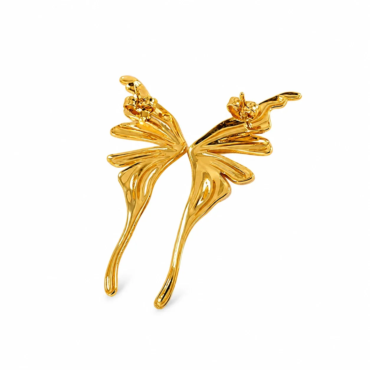 Sculptural Gold-Plated Wing Drop Stainless Steel Earrings