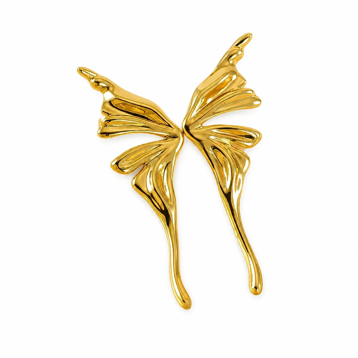 Sculptural Gold-Plated Wing Drop Stainless Steel Earrings