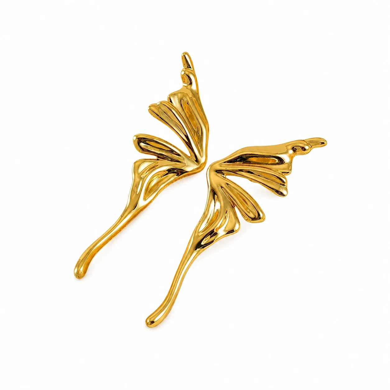 Sculptural Gold-Plated Wing Drop Stainless Steel Earrings