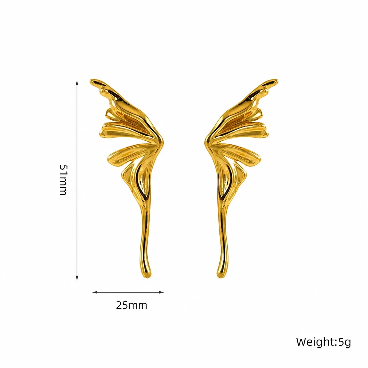 Sculptural Gold-Plated Wing Drop Stainless Steel Earrings - Gold