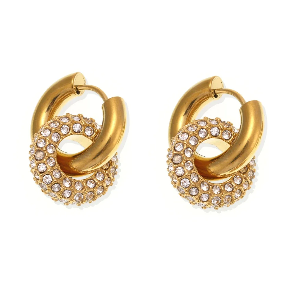 Sculptural Gold-Plated Stainless Steel Pavé Hoop Earrings