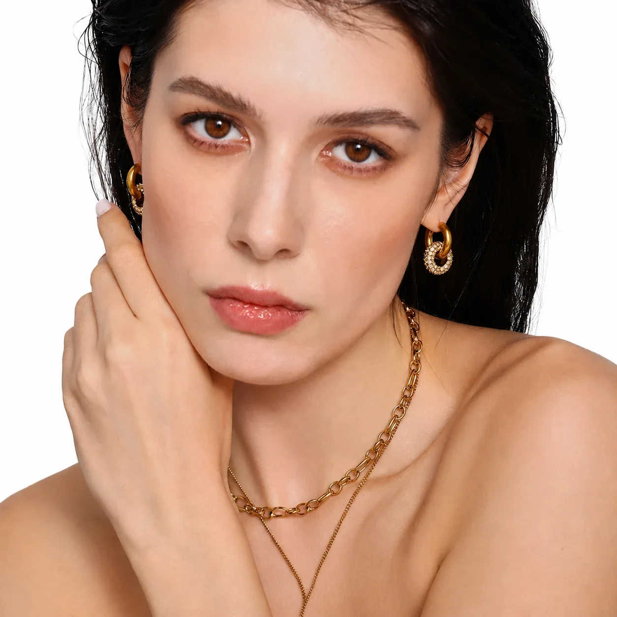 Sculptural Gold-Plated Stainless Steel Pavé Hoop Earrings