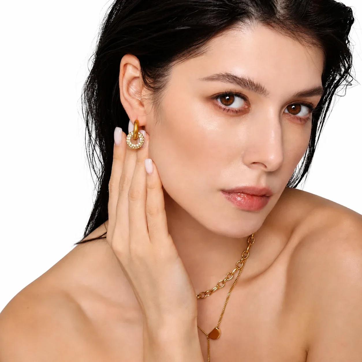 Sculptural Gold-Plated Stainless Steel Pavé Hoop Earrings