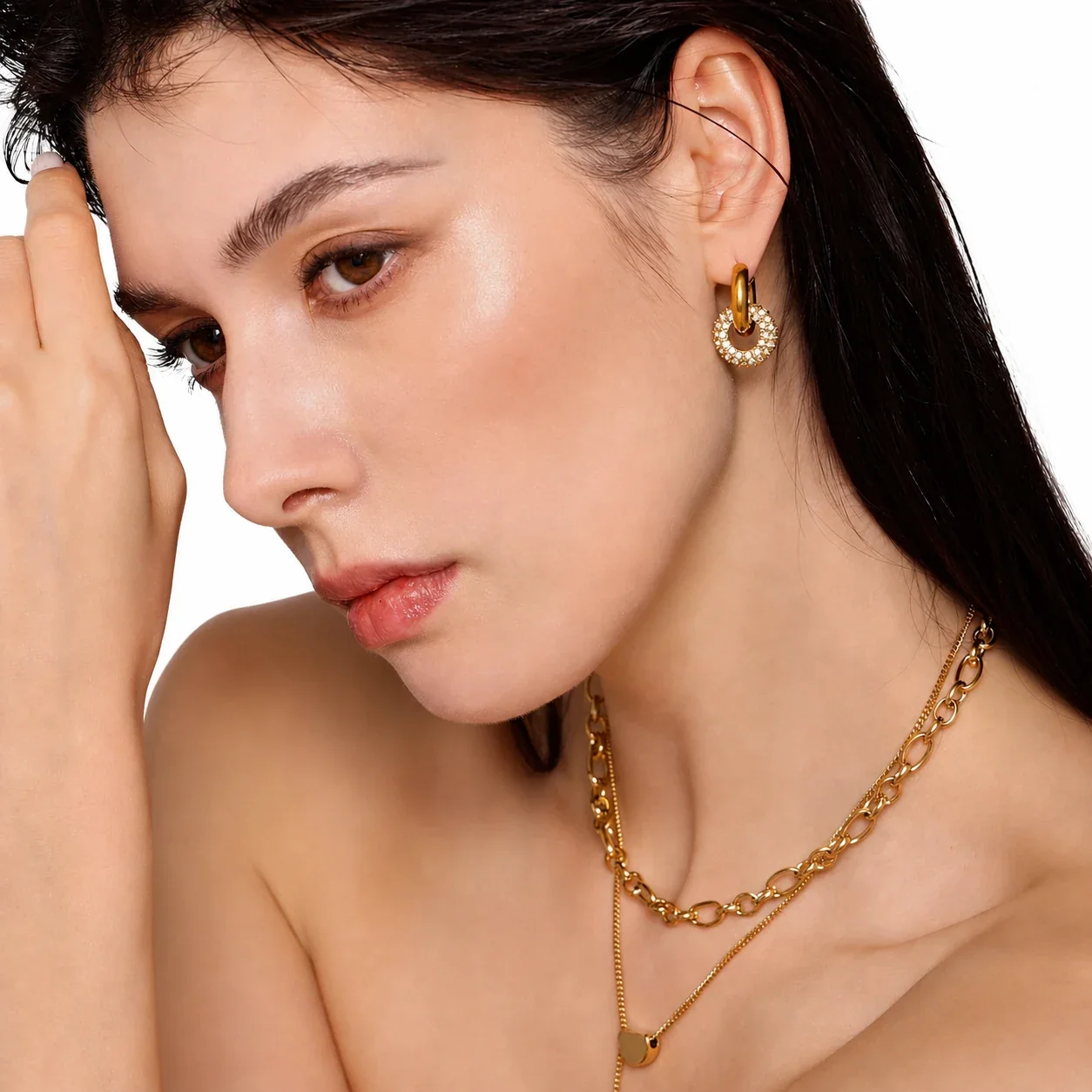 Sculptural Gold-Plated Stainless Steel Pavé Hoop Earrings
