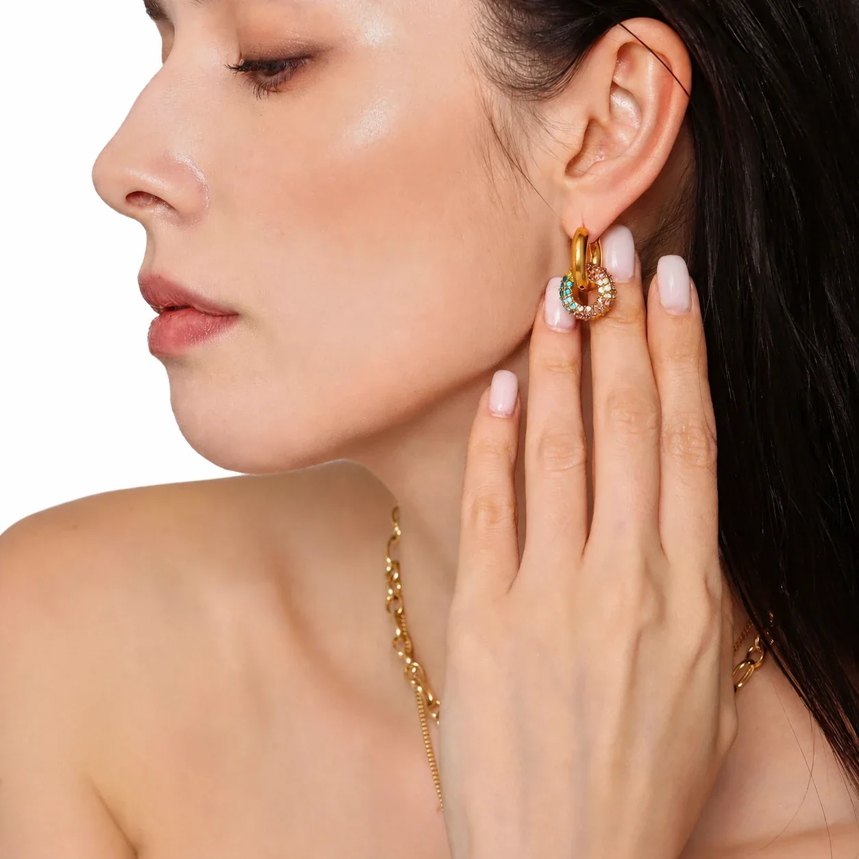 Sculptural Gold-Plated Stainless Steel Pavé Hoop Earrings