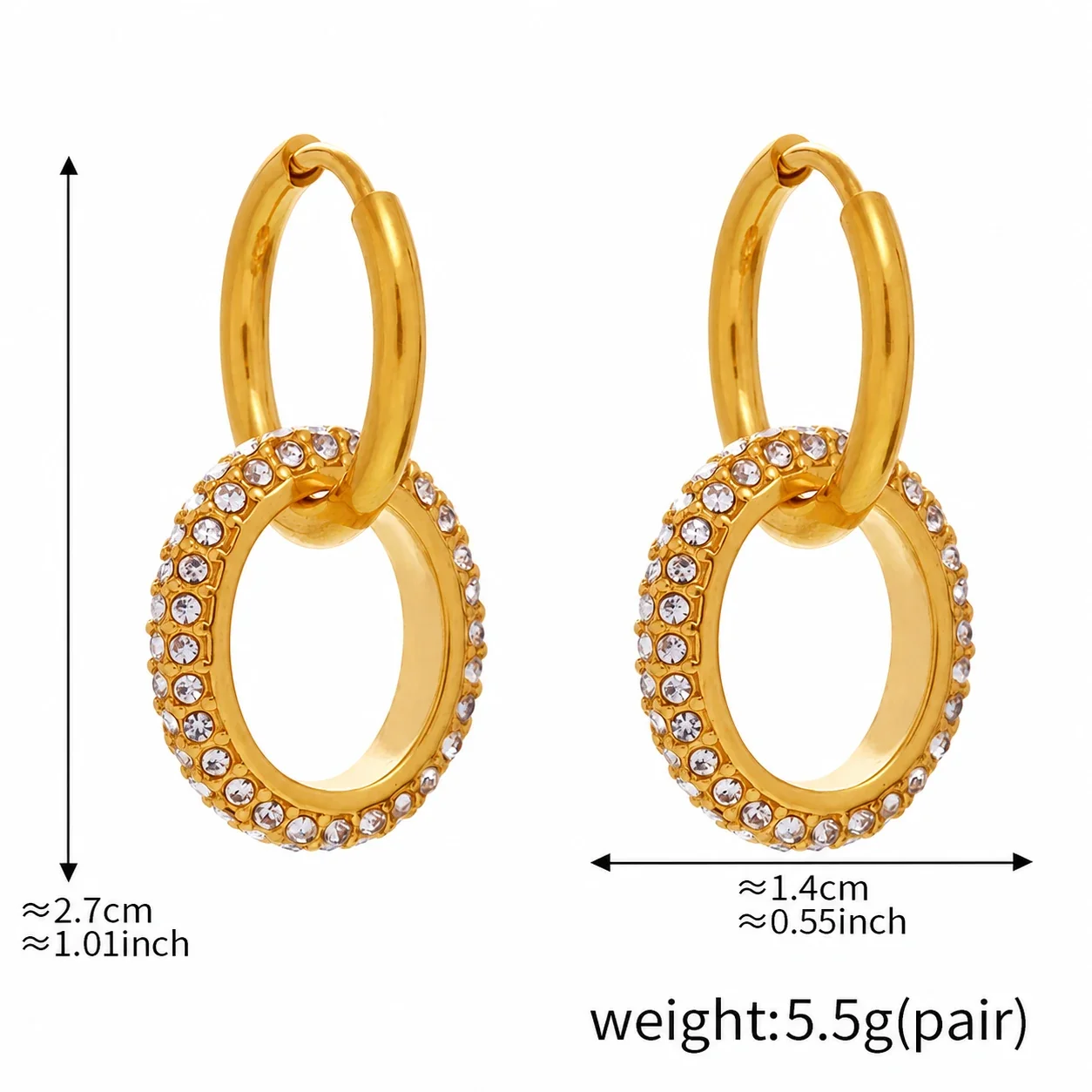 Sculptural Gold-Plated Stainless Steel Pavé Hoop Earrings - Gold Clear Crystal