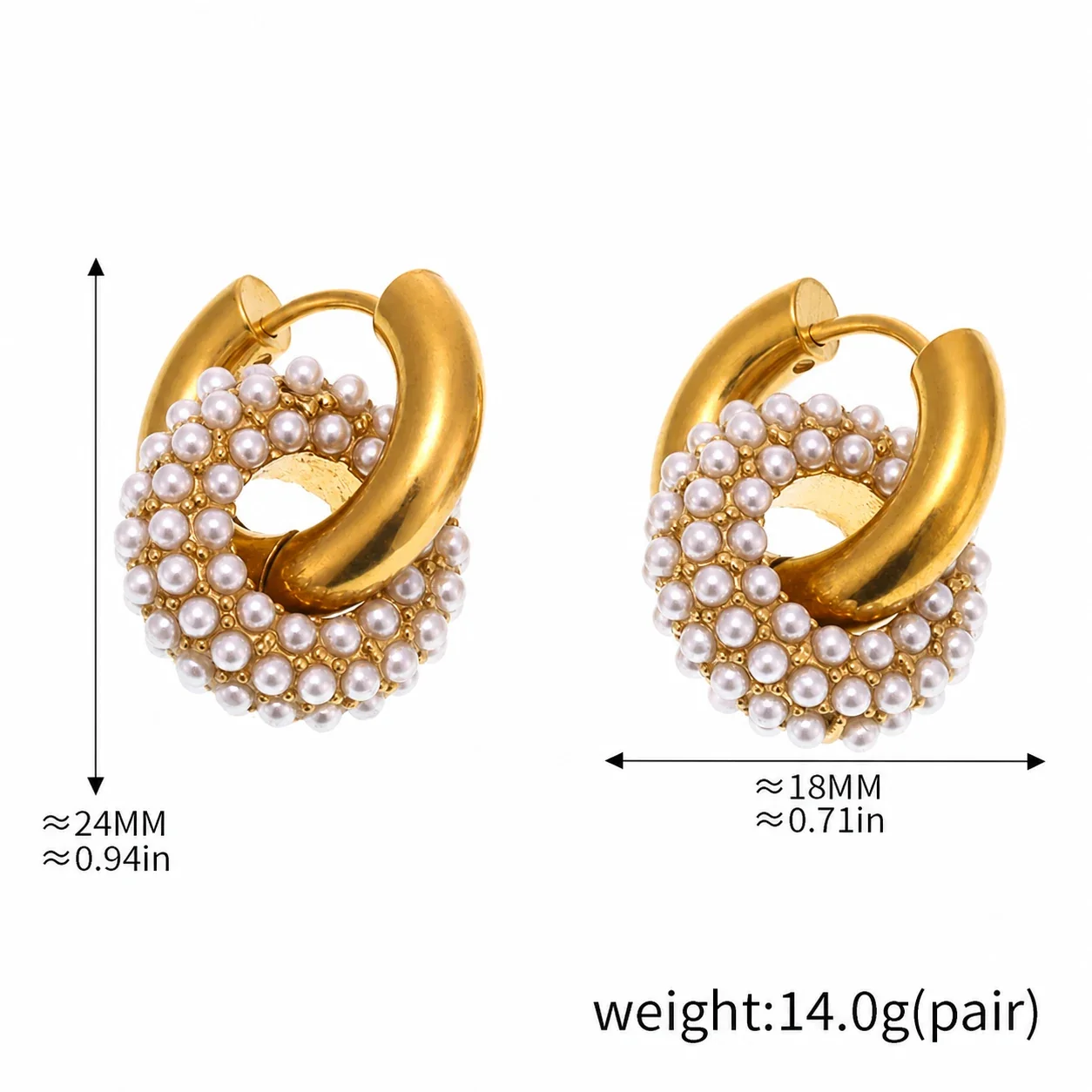 Sculptural Gold-Plated Stainless Steel Pavé Hoop Earrings - Gold Shell Pearl