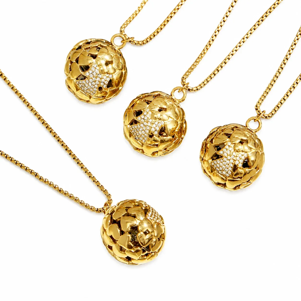 Bell Orb 18K Gold-Plated 316L CZ Box Chain Necklace