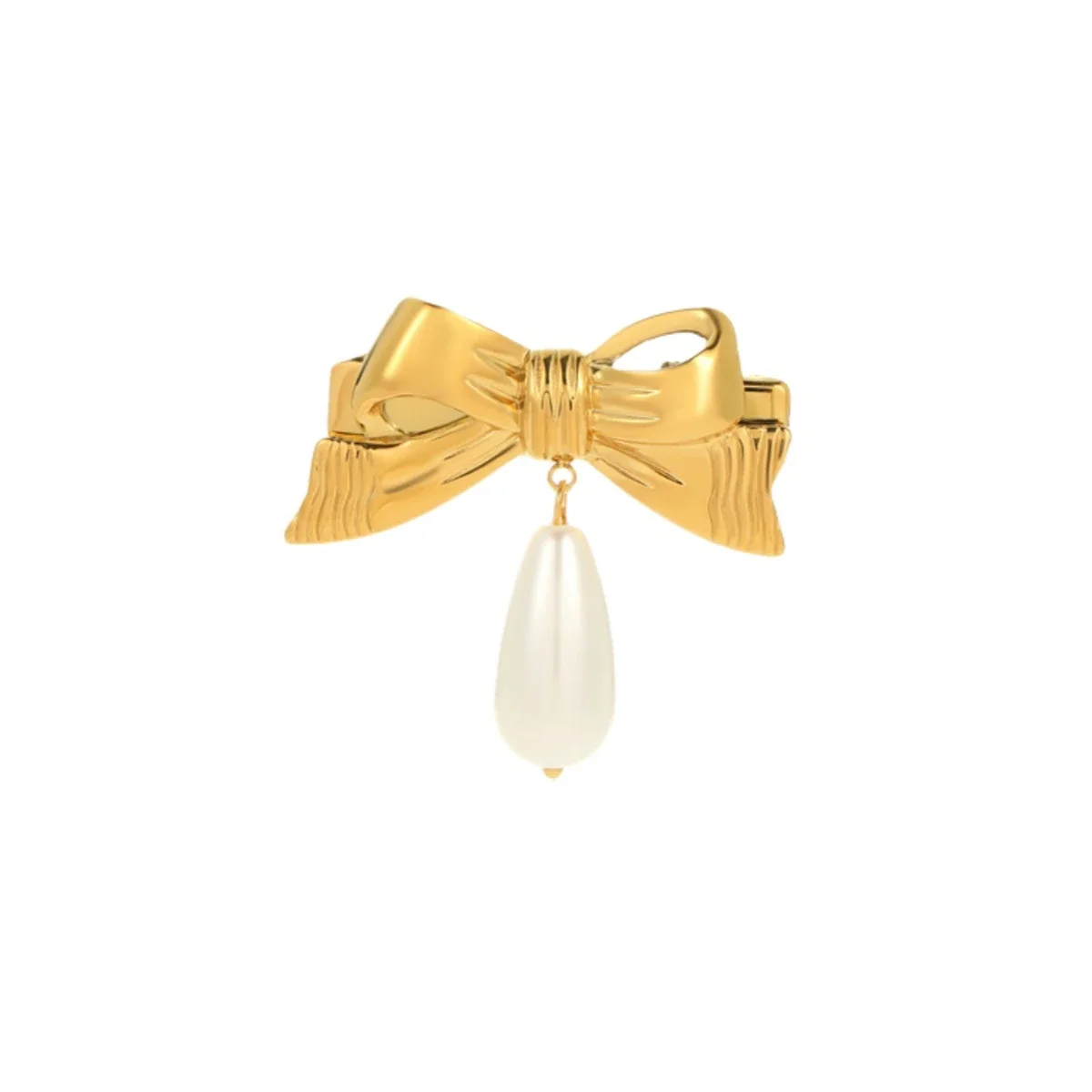 Bow Hair Clip with Shell Pearl Drop in 18K Gold-Plated Steel
