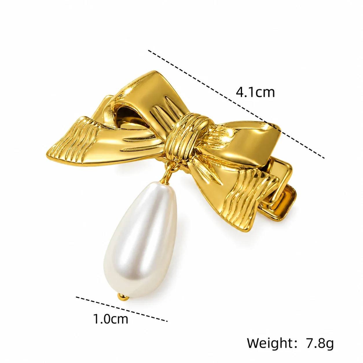 Bow Hair Clip with Shell Pearl Drop in 18K Gold-Plated Steel - Gold