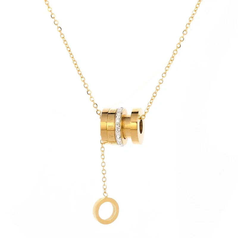 Pendant Necklace with Geometric Crystal Accents, Stainless Steel