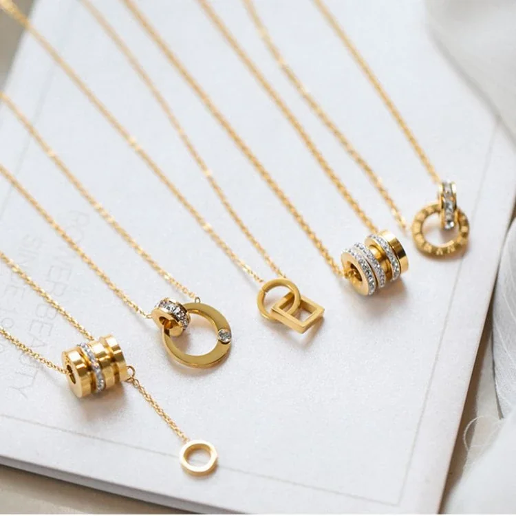 Pendant Necklace with Geometric Crystal Accents, Stainless Steel