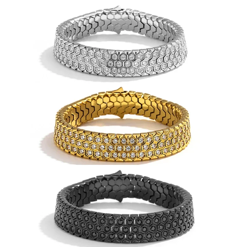 Bold 316 Stainless Steel Honeycomb CZ Bracelet