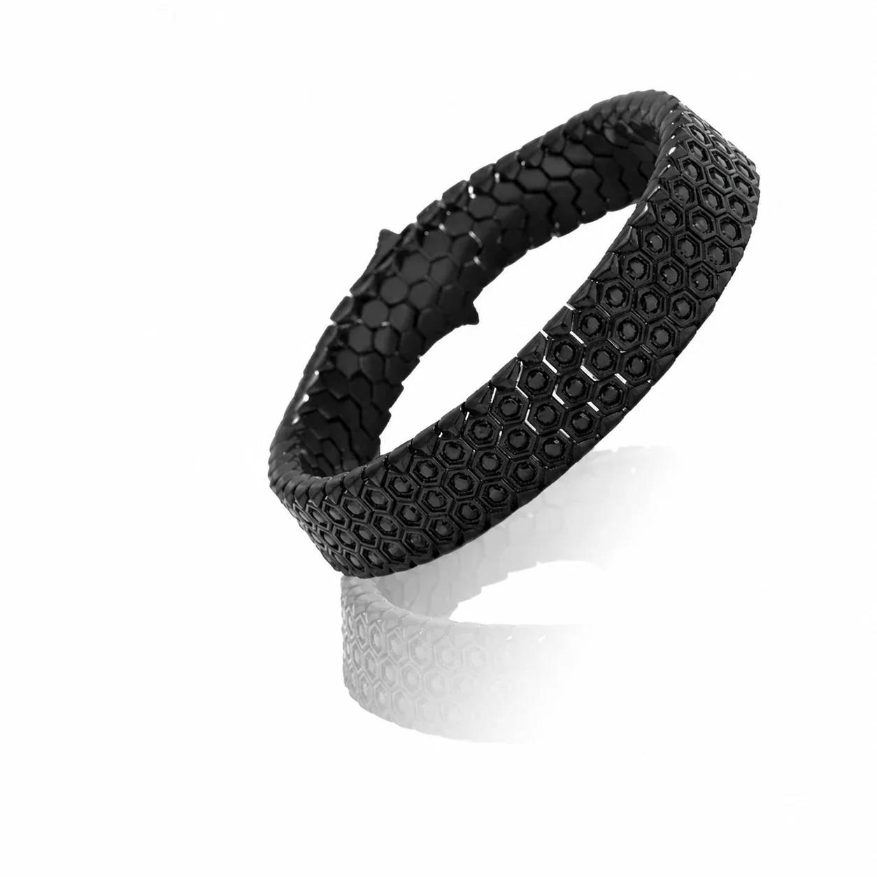 Bold 316 Stainless Steel Honeycomb CZ Bracelet - Black Honeycomb CZ Clasp