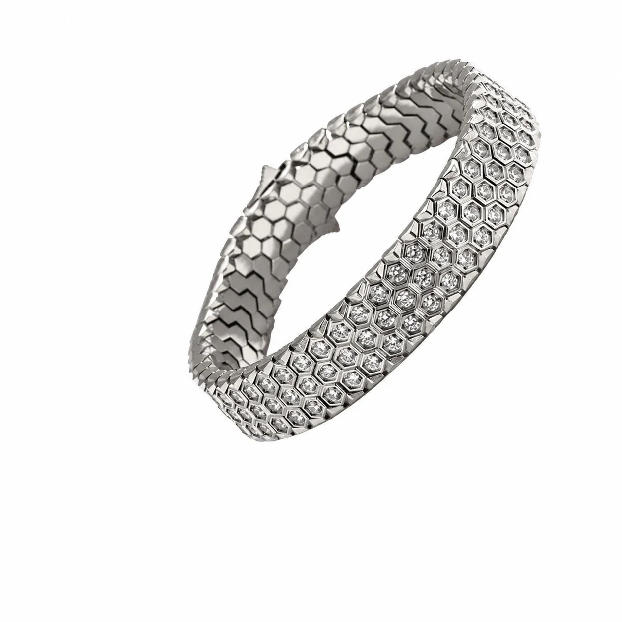 Bold 316 Stainless Steel Honeycomb CZ Bracelet - Silver Honeycomb CZ Clasp