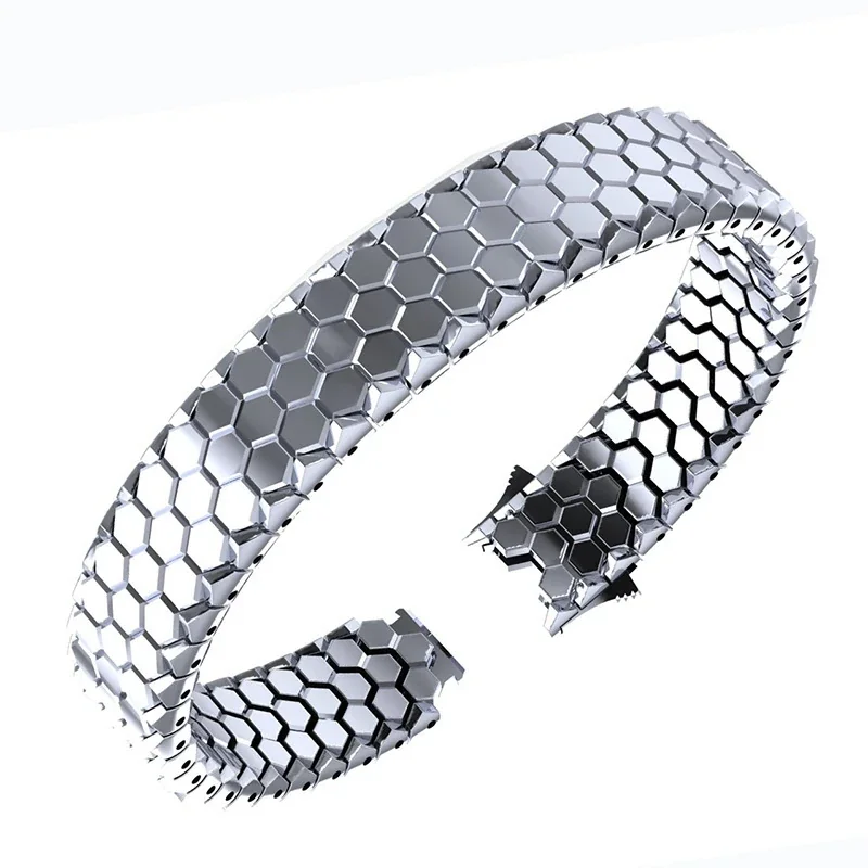 Bold 316 Stainless Steel Honeycomb CZ Bracelet - Silver Smooth Clasp
