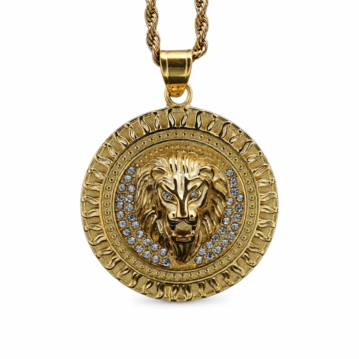 Lion Medallion 316 Stainless Steel Flame Rim Pendant PVD