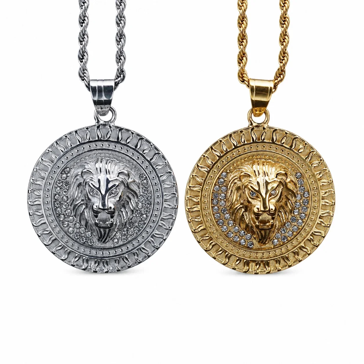 Lion Medallion 316 Stainless Steel Flame Rim Pendant