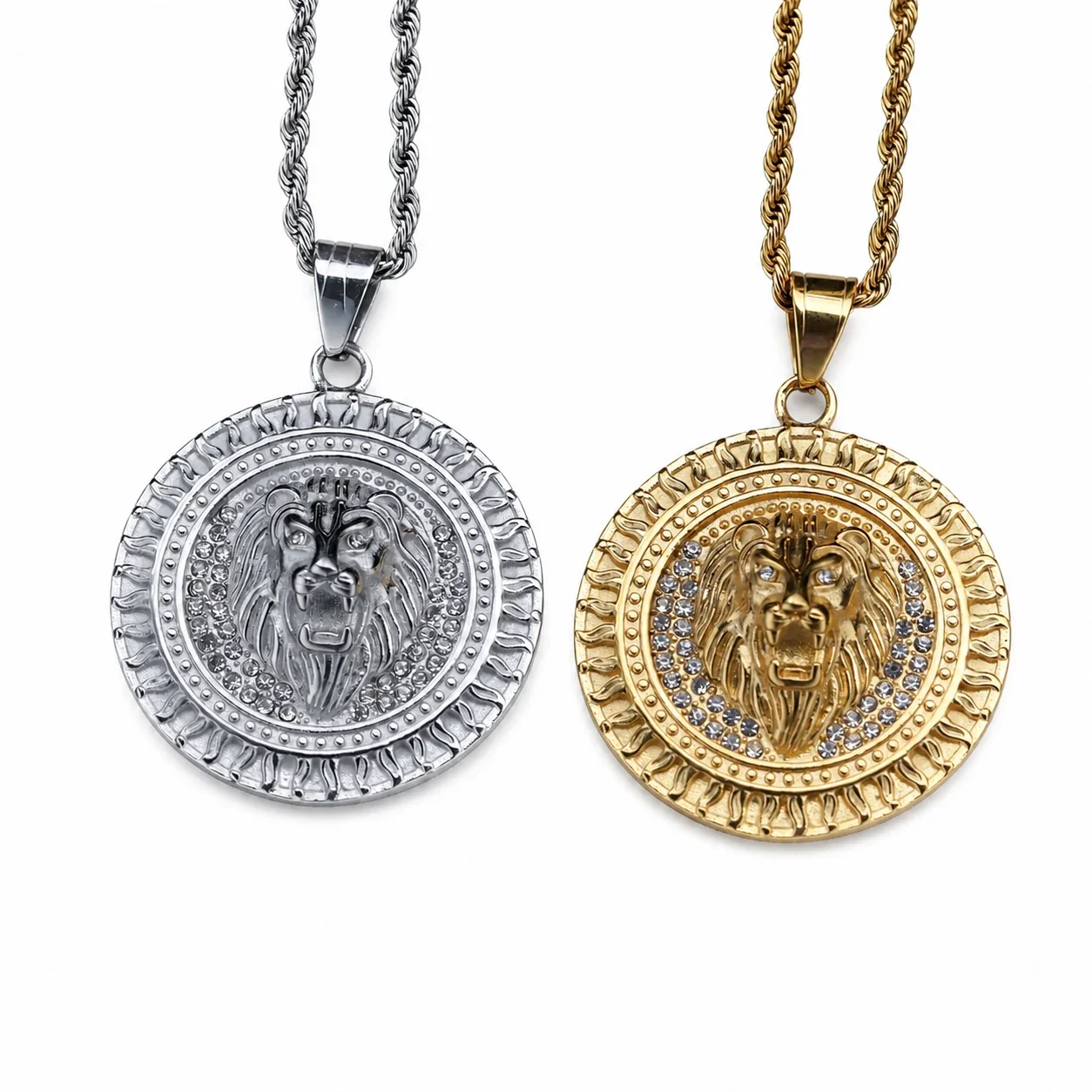 Lion Medallion 316 Stainless Steel Flame Rim Pendant