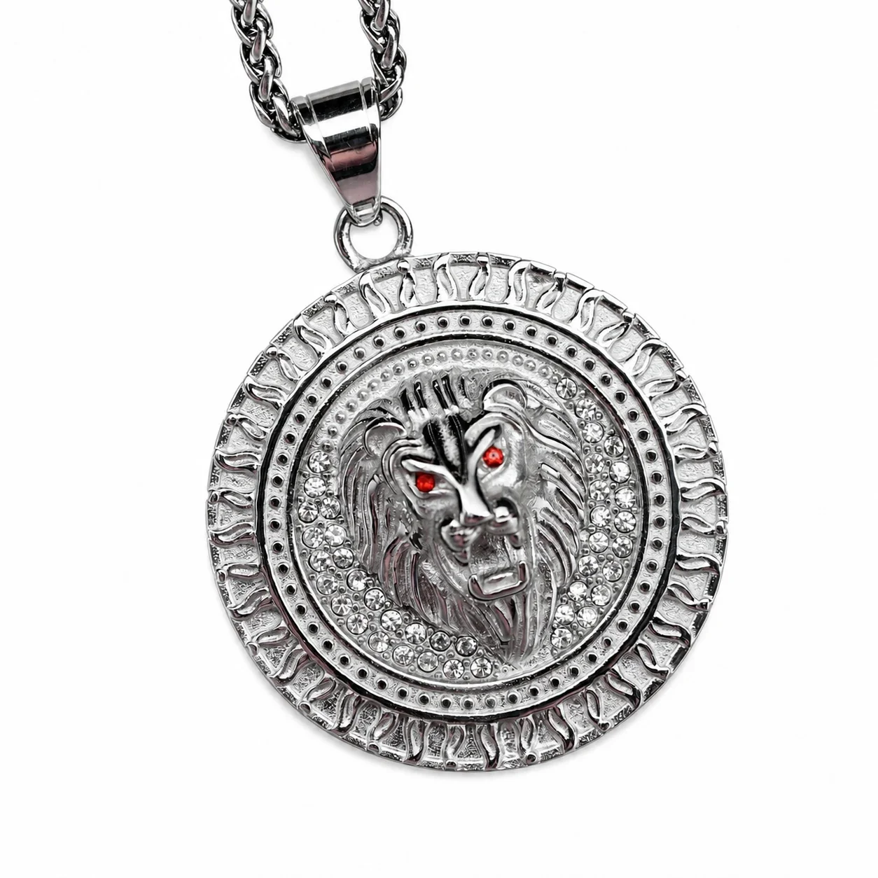 Lion Medallion 316 Stainless Steel Flame Rim Pendant