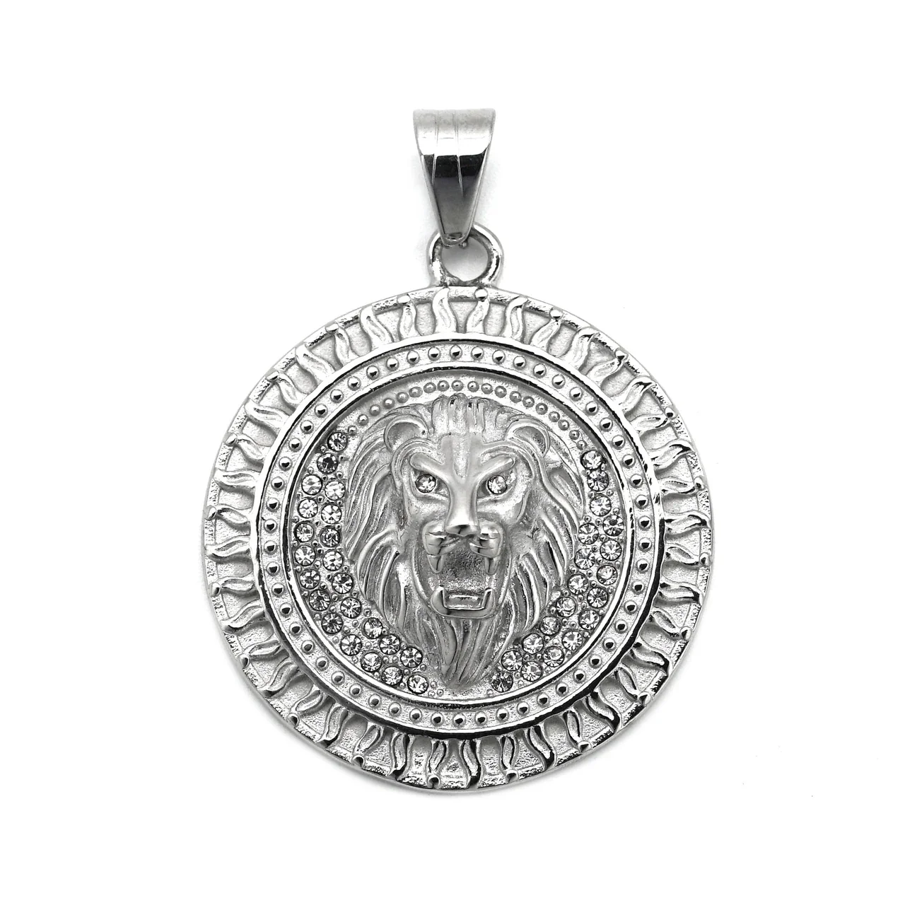Lion Medallion 316 Stainless Steel Flame Rim Pendant