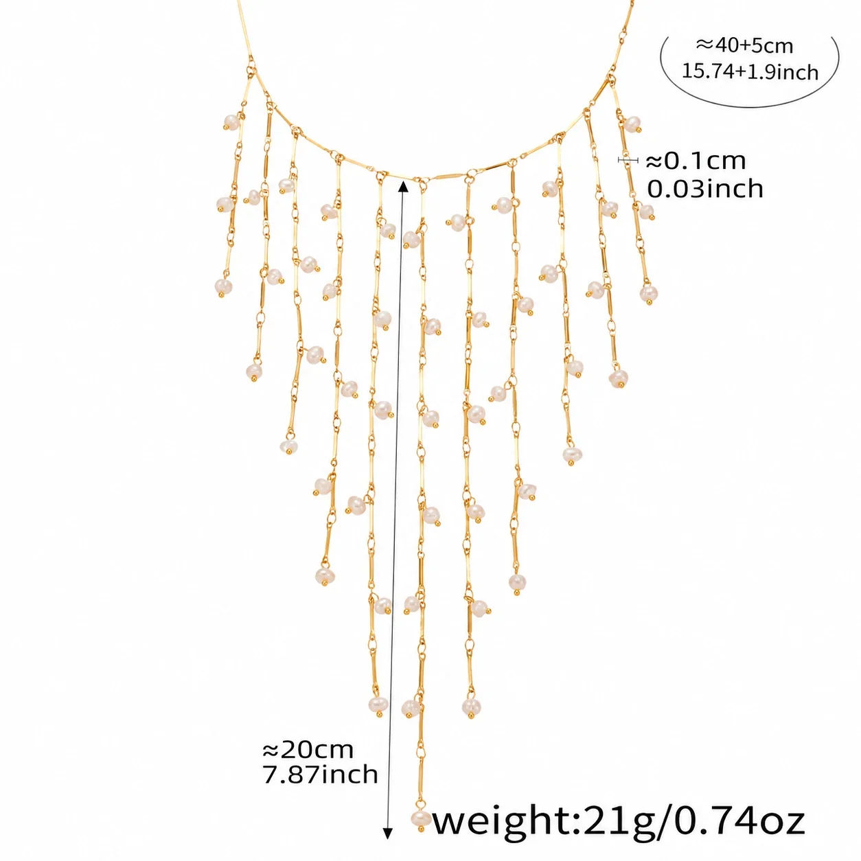 Romantic Stainless Steel Bead-Chain Tassel Fringe Choker - Gold Freshwater Pearl