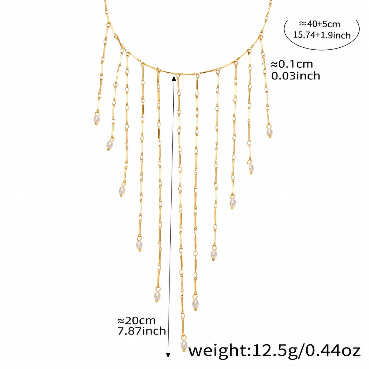 Romantic Stainless Steel Bead-Chain Tassel Fringe Choker - Gold Pearl-Effect