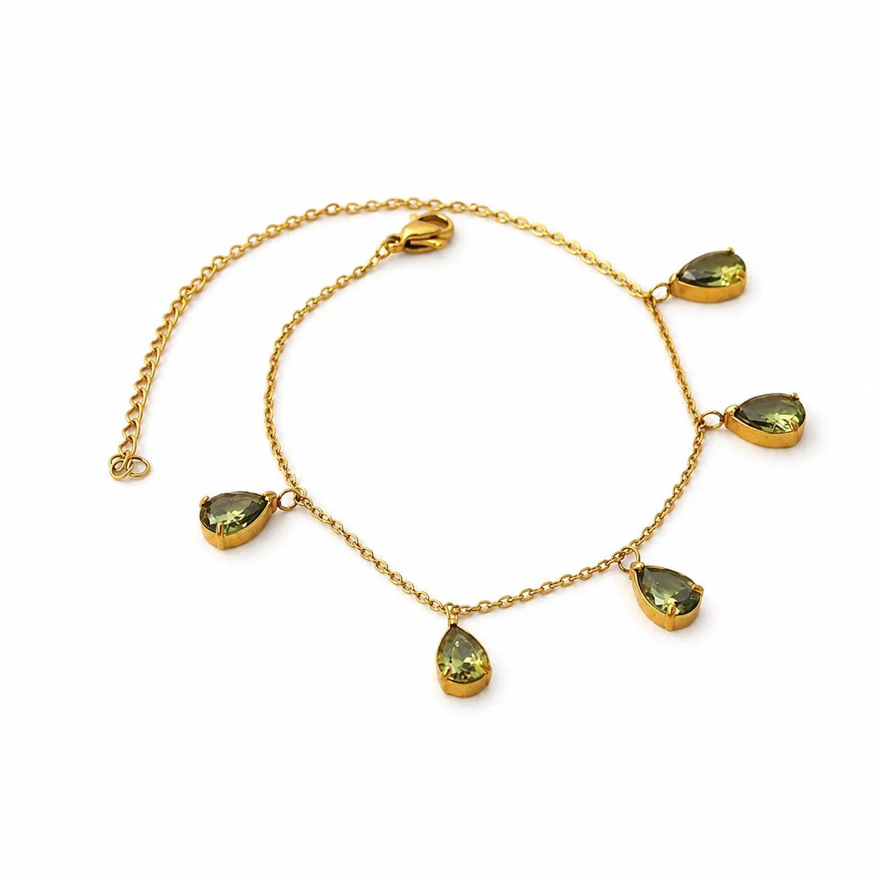 Delicate Gold-Plated 316 Stainless Steel Green Pear CZ Bracelet