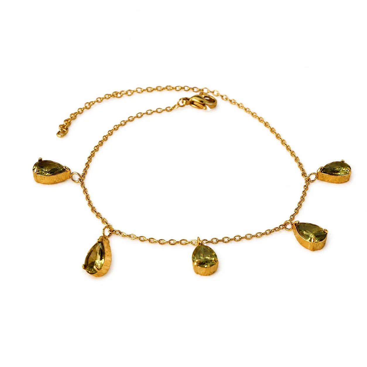 Delicate Gold-Plated 316 Stainless Steel Green Pear CZ Bracelet