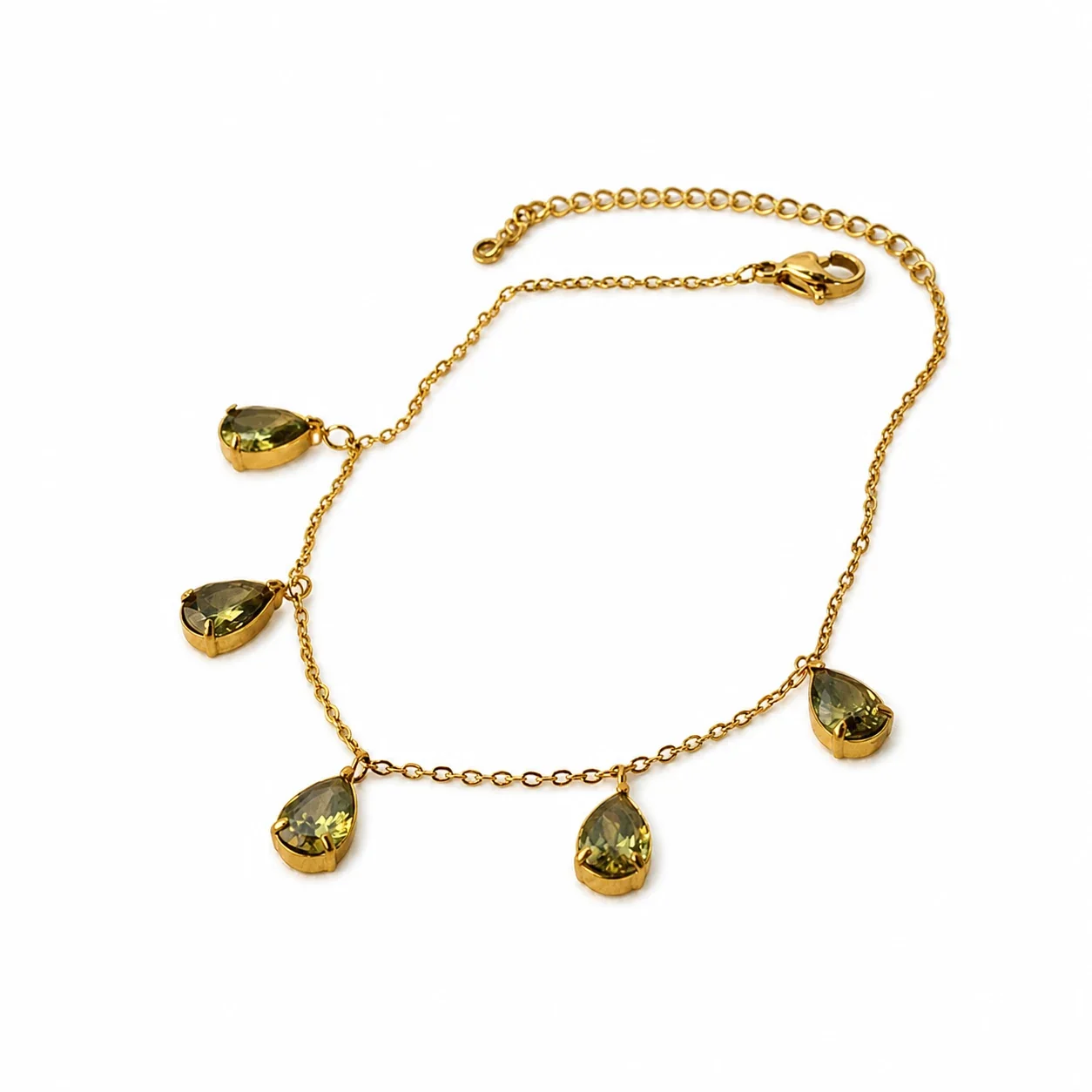 Delicate Gold-Plated 316 Stainless Steel Green Pear CZ Bracelet