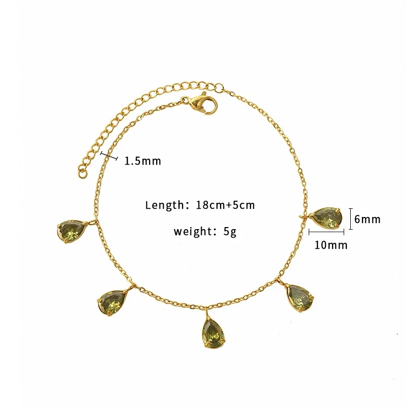 Delicate Gold-Plated 316 Stainless Steel Green Pear CZ Bracelet