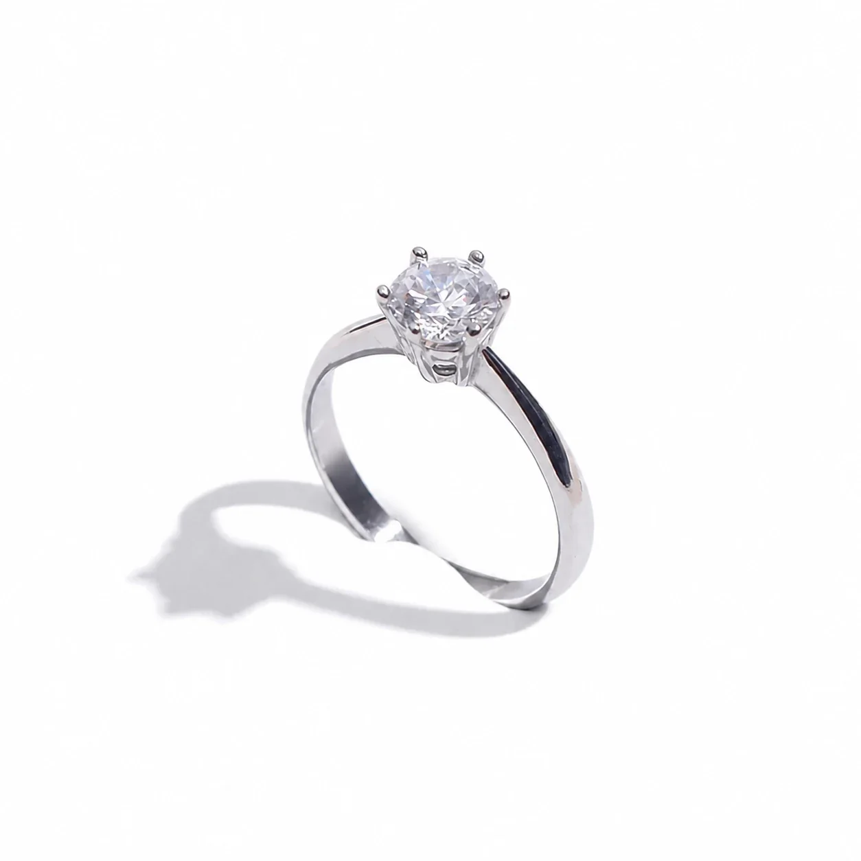 Refined 316 Stainless Six-Prong Solitaire Ring - Silver