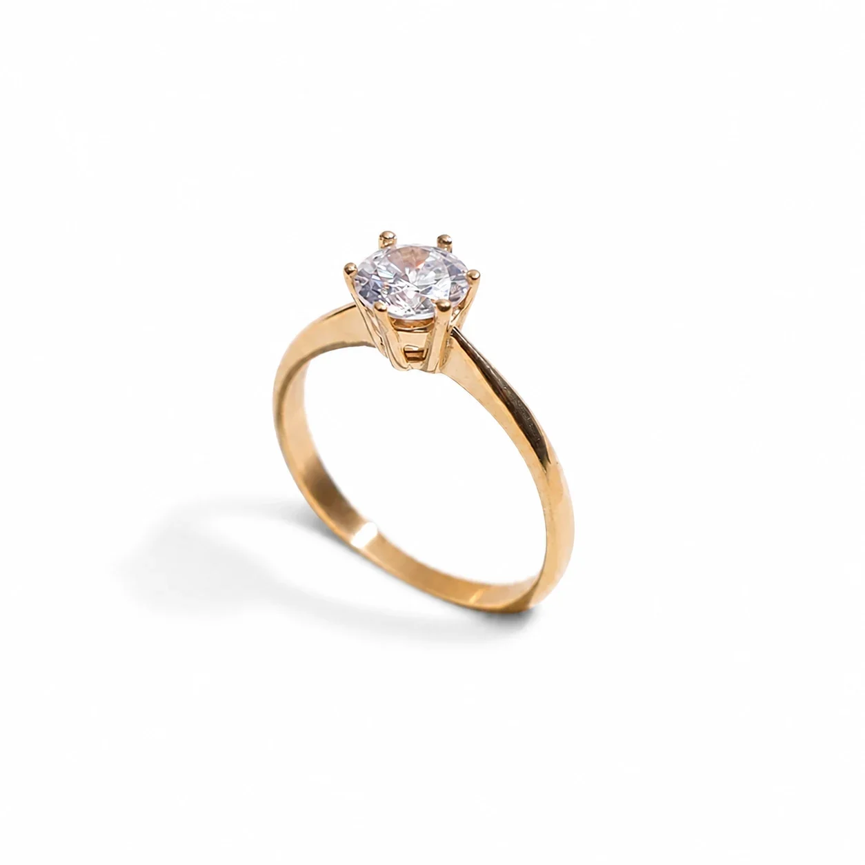 Refined 316 Stainless Six-Prong Solitaire Ring - Gold
