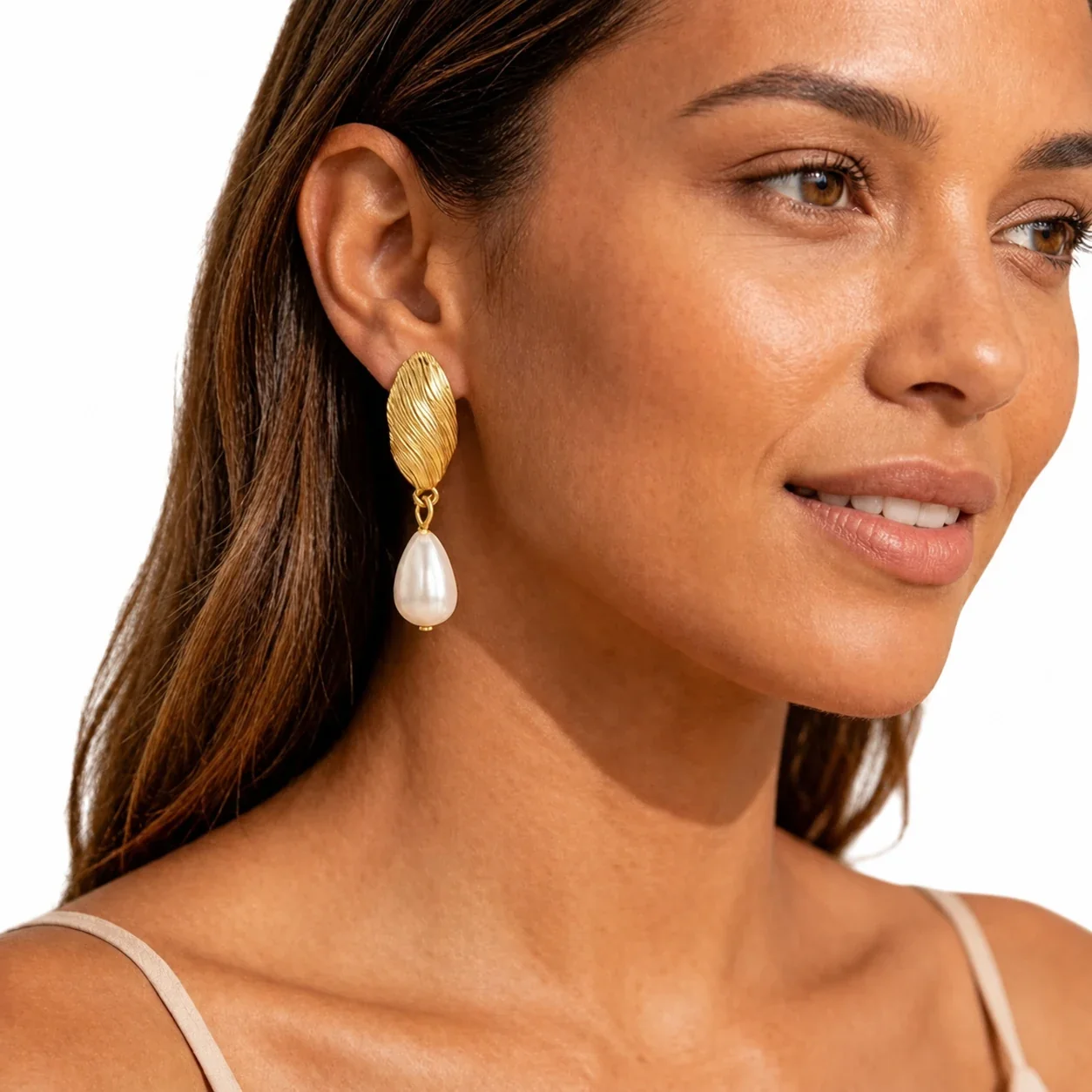 Sculptural 18K Gold-Plated Pearl Oval Drop Earrings