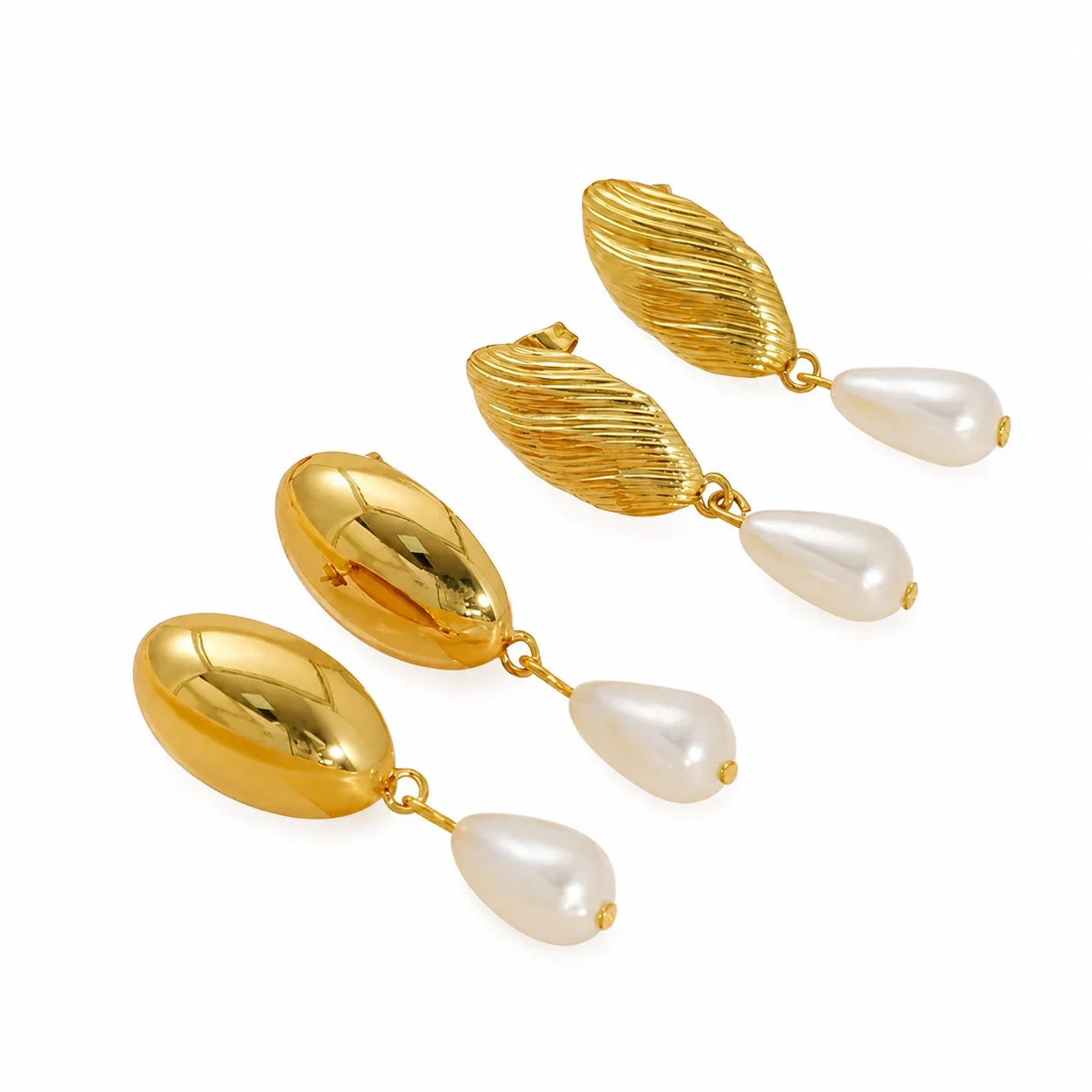 Sculptural 18K Gold-Plated Pearl Oval Drop Earrings