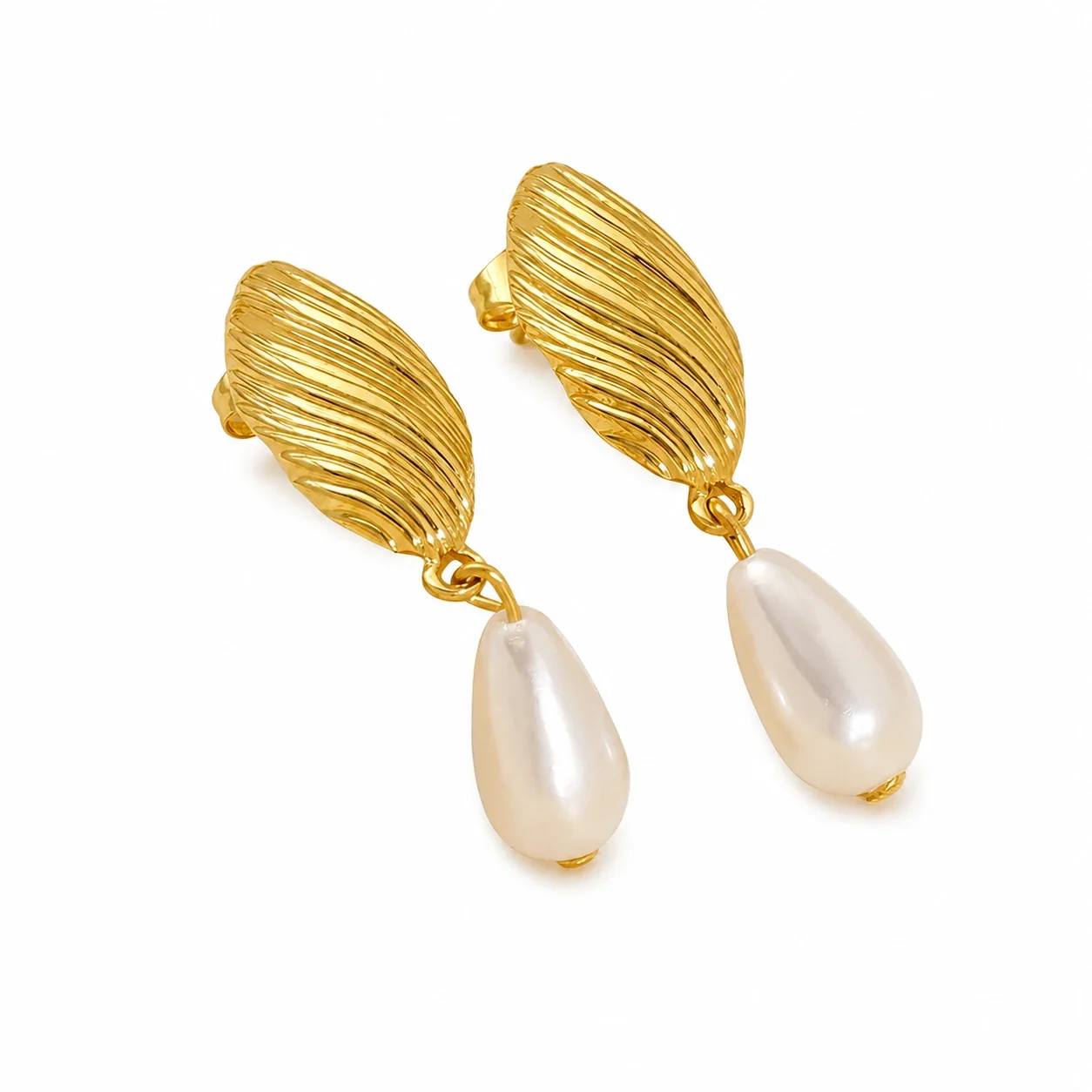 Sculptural 18K Gold-Plated Pearl Oval Drop Earrings