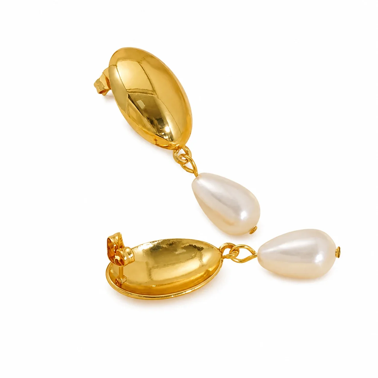 Sculptural 18K Gold-Plated Pearl Oval Drop Earrings