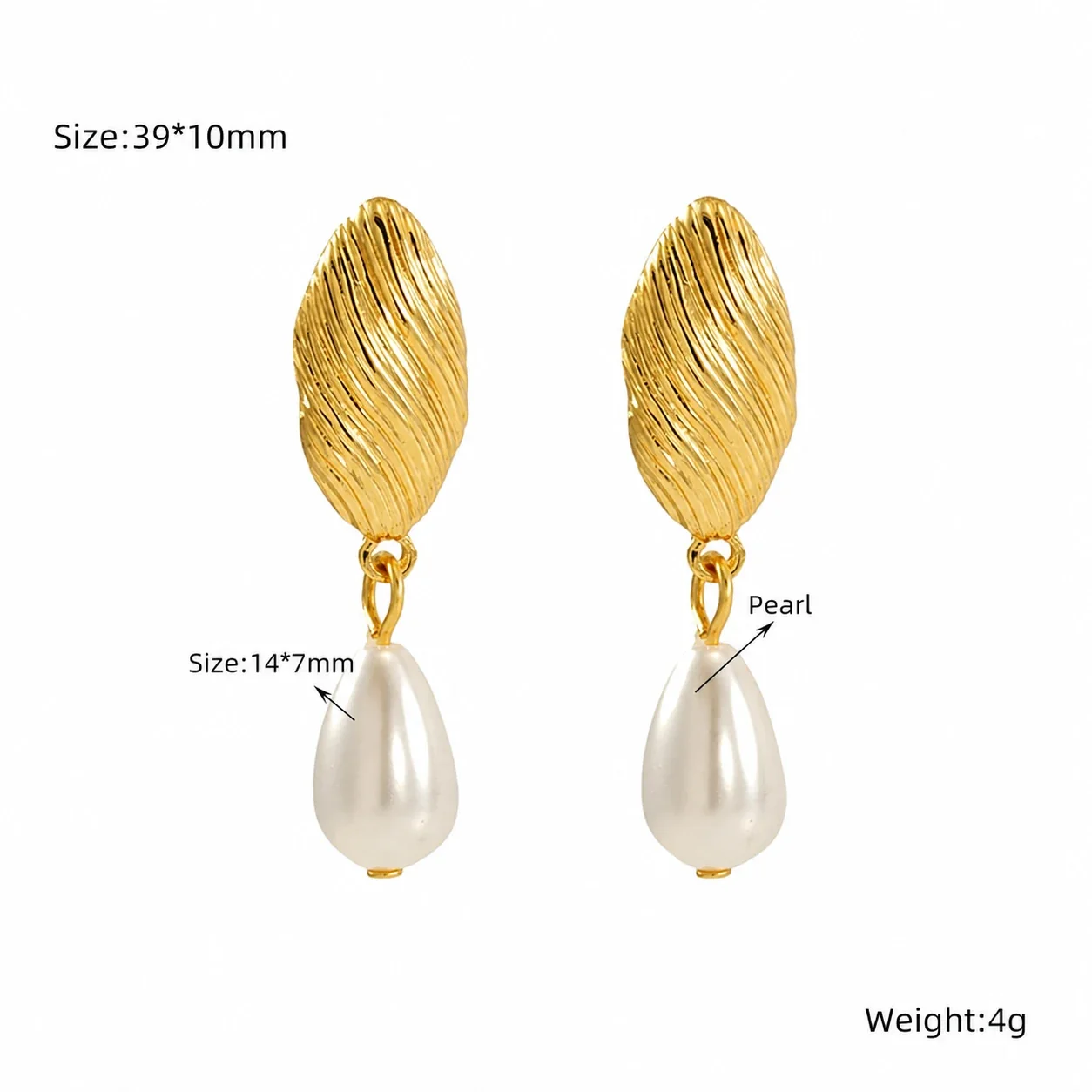 Sculptural 18K Gold-Plated Pearl Oval Drop Earrings - Gold Smooth Oval