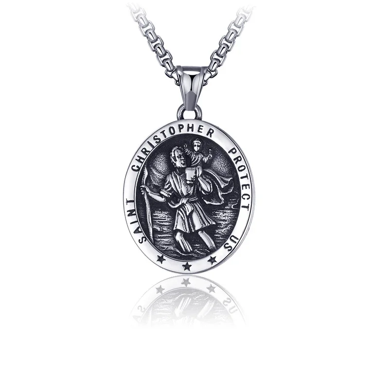 Saint Christopher Medal 316 Stainless Steel Box Chain Necklace