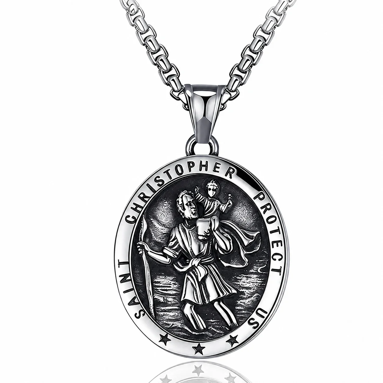 Saint Christopher Medal 316 Stainless Steel Box Chain Necklace