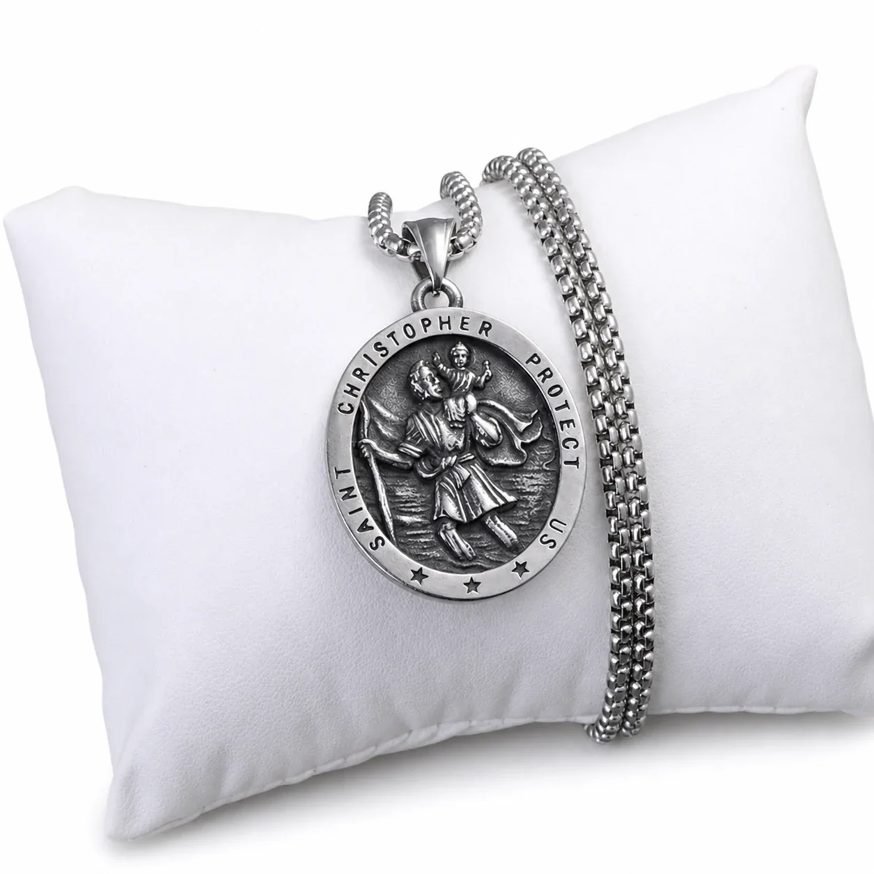 Saint Christopher Medal 316 Stainless Steel Box Chain Necklace