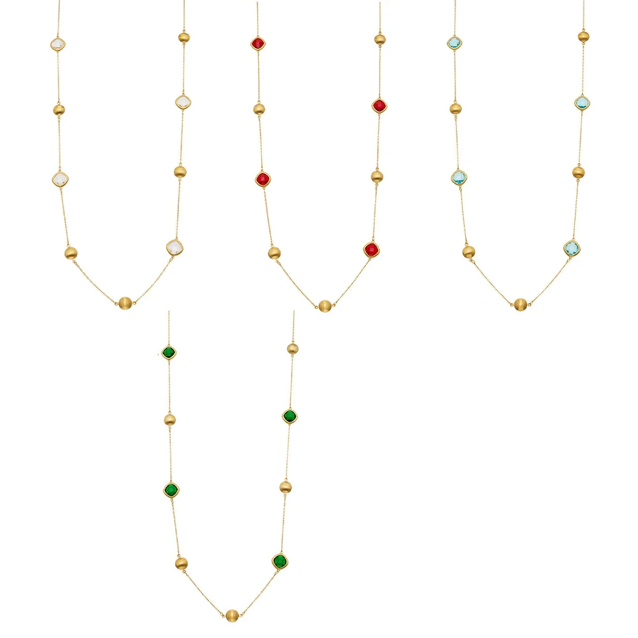Facet Crystal Gold PVD 316L Bead Station Necklace