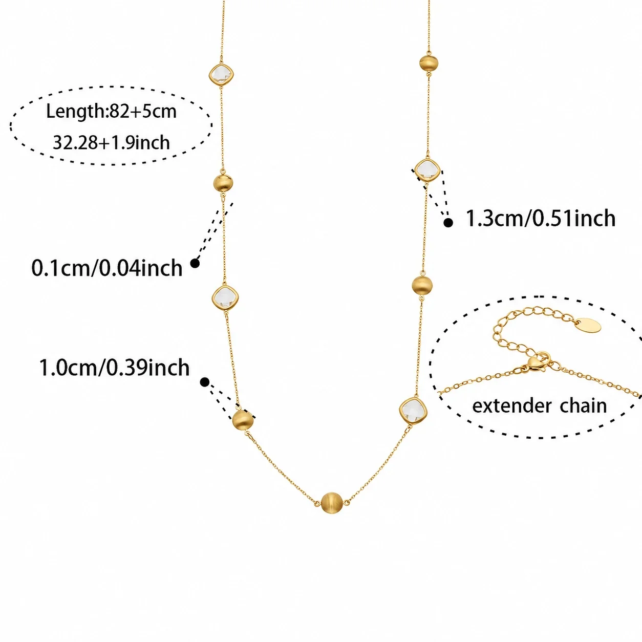 Facet Crystal Gold PVD 316L Bead Station Necklace - Clear Crystal