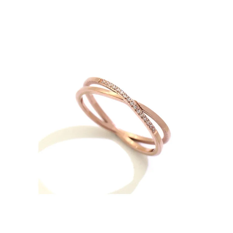 Delicate Stainless Steel Crossed Pavé Split Band Ring