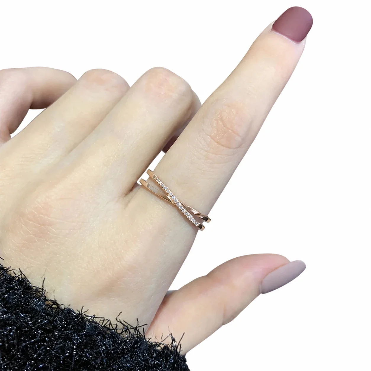 Delicate Stainless Steel Crossed Pavé Split Band Ring